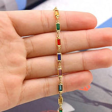 Load image into Gallery viewer, 18k Gold Filled High Polish Finish Gold And Multi Color Dark Crystal Baguette Anklet
