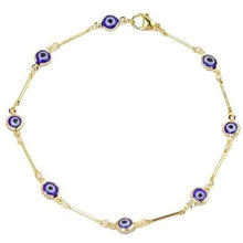 Load image into Gallery viewer, 18k Gold Plated Bar Style Blue Evil Eye Crystal Anklet
