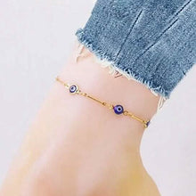 Load image into Gallery viewer, 18k Gold Plated Bar Style Blue Evil Eye Crystal Anklet
