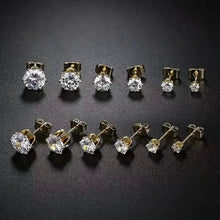 将图片加载到图库查看器，18K Gold Ear Bone Buckle Stainless Steel 6-Prong Zirconia Stud Earrings
