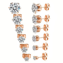 将图片加载到图库查看器，18K Gold Ear Bone Buckle Stainless Steel 6-Prong Zirconia Stud Earrings
