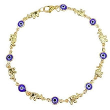 将图片加载到图库查看器，18k Gold Plated Elephant Blue Evil Eye Anklet
