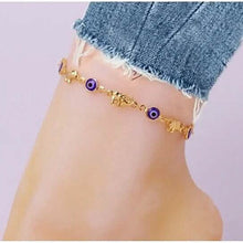 将图片加载到图库查看器，18k Gold Plated Elephant Blue Evil Eye Anklet
