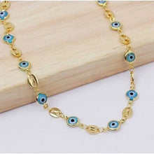 将图片加载到图库查看器，18k Gold Plated Mariner Light Blue Evil Eye Crystal Anklet
