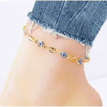 将图片加载到图库查看器，18k Gold Plated Mariner Light Blue Evil Eye Crystal Anklet
