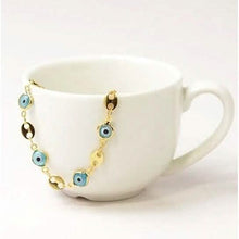 将图片加载到图库查看器，18k Gold Plated Mariner Light Blue Evil Eye Crystal Anklet
