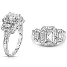 Load image into Gallery viewer, 18k White Gold Tri Stone Emerald Cut Cubic Zirconia Ring
