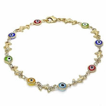 Load image into Gallery viewer, 18k Women's Gold Filled High Polish Finish Dolphin Multi-color Evil Eye Lobster Clasp Ankle Bracelet 10'' Inch
