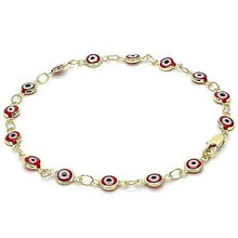 将图片加载到图库查看器，18k Women's Gold Filled High Polish Finsh Red Evil Eye Clasp Bracelet 7.5 Inch
