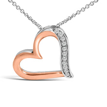 Load image into Gallery viewer, 14K Rose Gold Plated Sterling Silver 1/10 Cttw Diamond Open Heart Pendant Necklace
