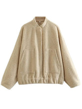 将图片加载到图库查看器，Autumn Casual Full Size Drop Shoulder Snap Down Jacket with Buttoned Front and Pockets
