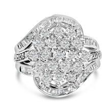 Load image into Gallery viewer, Sterling Silver 1.0 Cttw Diamond Swirl Cluster Cocktail Ring
