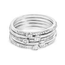 将图片加载到图库查看器，Sterling Silver 3/8 Cttw Diamond Bezel and Pave Set Stackable Ring Set
