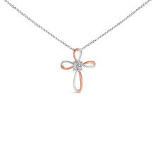Load image into Gallery viewer, 10K Rose Gold Plated Sterling Silver Diamond Accent Cross Pendant Necklace
