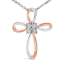 Load image into Gallery viewer, 10K Rose Gold Plated Sterling Silver Diamond Accent Cross Pendant Necklace

