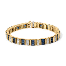 Load image into Gallery viewer, 14K Yellow Gold 2/5 Cttw Diamond &amp; 8.0 Cttw Baguette Cut Blue Sapphire Alternating Link Bracelet (G-H Color, VS1-VS2 Clarity) - 7" Inches
