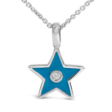 Load image into Gallery viewer, Sterling Silver Blue Enamel and Diamond Accent Star Pendant Necklace
