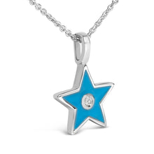 Load image into Gallery viewer, Sterling Silver Blue Enamel and Diamond Accent Star Pendant Necklace
