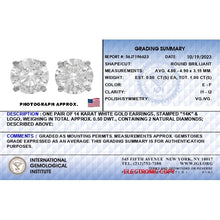 Load image into Gallery viewer, IGI Certified 14K White Gold 1.0 Cttw 4-Prong Set Brilliant Round-Cut Solitaire Diamond Push Back Stud Earrings (E-F Color, I1-I2 Clarity)
