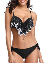 Load image into Gallery viewer, Tropical Bikini  Bottom Padded Ruffled Top Push Up Bikini Swimsuit For Women Underwire Bikini Top Ruffle Padded Two Piece Bathing Suits Teen Girls Two Piece Swimsuit Women Cross Back Bathing Suit Swimwear
