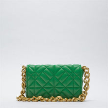 将图片加载到图库查看器，New Adorable Women's Handbag Green Small Flap Shoulder Bag In Thick Metal Chain Women's Clutch Bags Luxury  Ladies Shoulder Purse
