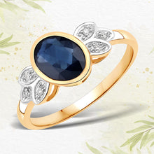 将图片加载到图库查看器，1.56 Carat Genuine Blue Sapphire and White Diamond 14K Yellow Gold Ring
