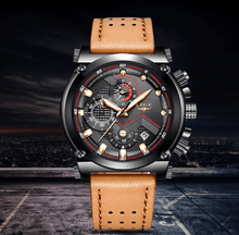 将图片加载到图库查看器，Men's Waterproof Modern Watch With Leather Belts, Stainless Steel Case Excellent Look Perfect Gift
