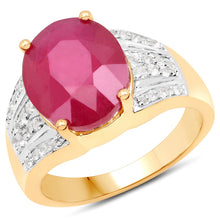 Load image into Gallery viewer, 14K Yellow Gold Plated 5.49 Carat Glass Filled Ruby and White Topaz .925 Sterling Silver Ring
