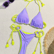 将图片加载到图库查看器，New Festival Flame Halter Bikini Set for Women – Triangle V-Neck Backless Two-Piece Swimsuit with Tie Side Bottoms &amp; Adjustable Lace-Up Fit – Sleek Polyamide Swimwear for Koningsdag/King’s Day &amp; Summer Beach Celebrations
