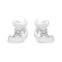 Load image into Gallery viewer, 10K White Gold 1/10 Cttw Round Brilliant-Cut Diamond Espira Swirls Solitaire Push Back Stud Earrings (I-J Color, I1-I2 Clarity)
