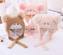 Load image into Gallery viewer, Handmade Modern Trend Winter  Christmas Knitted Baby Hat Cute Double Pompom Infant Baby Boy Girl Cap Ear Protection Hats Kids Children Cap
