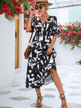 Load image into Gallery viewer, Black White Printed Balloon Sleeve Dress Elegant &amp; Chic Casual Wear For Summer
