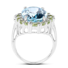 将图片加载到图库查看器，12.77 Carat Genuine Blue Topaz and Peridot .925 Sterling Silver Ring
