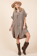 Load image into Gallery viewer, Mineral Wash Cotton Gauze Mini Shirt Dress For Women – Casual, Relaxed Fit with Charming Ruffle Sleeves and Practical Pockets
