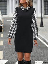Load image into Gallery viewer, Timeless Black Collared Neck Long Sleeve Mini Dress Vintage Design Classic Women Dress
