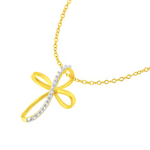 Load image into Gallery viewer, 10K Yellow Gold Plated .925 Sterling Silver Diamond Accent Cross Ribbon 18" Pendant Necklace (I-J Color, I2-I3 Clarity)
