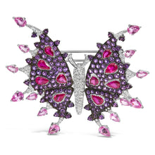 将图片加载到图库查看器，18K White Gold 1.00 Cttw Diamond, Ruby  Sapphire, and Amethyst Mixed Gemstone Butterfly Brooch Pin (G-H Color, VS1-VS2 Clarity)

