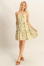 Load image into Gallery viewer, New Summer Floral Print Halter Neck Tiered Mini Dress For Women – Elegant Halter Neckline Dress with Crisscross Detailing and Playful Tiered Skirt
