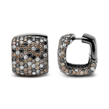 Load image into Gallery viewer, Black Rhodium Plated 18K White Gold 12 5/8 Cttw Multi Color Diamond Square Domed Huggie Hoop Earrings  (Brown, Black, G-H Color, SI1-SI2 Clarity)
