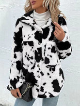 Load image into Gallery viewer, Trendy Black White Cozy Cow Print Collared Neck Button Up Fuzzy Jacket Modern &amp; Warm Outerwear
