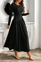 Load image into Gallery viewer, Ruched Round Neck Long Sleeve Dress Chic &amp; Figure-Flattering Dress For Women Luxury Black Dress
