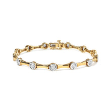 将图片加载到图库查看器，10K Yellow Gold Plated .925 Sterling Silver 1.0 Cttw Miracle Set Diamond Bezel Style Station Link Bracelet (H-I Color, I3 Clarity) - Size 7"
