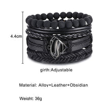 Load image into Gallery viewer, Vintage Black Bead Bracelets For Men Fashion Hollow Triangle Leather Bracelet &amp; Bangles Multilayer Wide Wrap Jewelry For Men and Women
