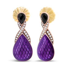 将图片加载到图库查看器，18K Rose Gold Flash Plated .925 Sterling Silver Purple Enamel 1/5 Cttw Round Pave-Set Diamond and 5.5 x 4mm Pear-Shaped Black Onyx Drop Earrings (F-G Color, VS1-VS2 Clarity)
