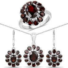 Load image into Gallery viewer, 13.82 Carat Genuine Garnet and White Topaz .925 Sterling Silver 3 Piece Jewelry Set (Ring, Earrings, and Pendant w/ Chain)
