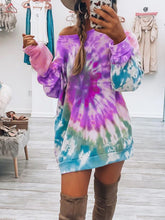 Load image into Gallery viewer, Full Size Tie-Dye Round Neck Long Sleeve Dress Trendy &amp; Comfortable Casual Dress for Women

