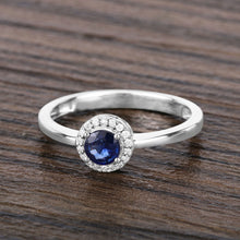 将图片加载到图库查看器，0.52 Carat Genuine Blue Sapphire and White Diamond 14K White Gold Ring
