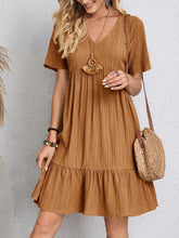 Load image into Gallery viewer, Classic Full Size V-Neck Short Sleeve Dress Casual &amp; Comfortable Dress for Women
