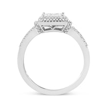 Load image into Gallery viewer, .925 Sterling Silver 1/4 Cttw Princess-cut Diamond Composite Ring with Beaded Halo (H-I Color, SI1-SI2 Clarity) - Size 7
