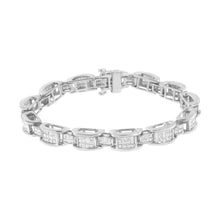 Load image into Gallery viewer, 14K White Gold 5.0 Cttw Princess Cut Diamond Invisible Set Alternating Size D Shaped Links Tennis Bracelet (H-I Color, SI2-I1 Clarity) - 7â€
